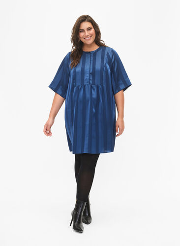 A-line dress with stripes and 1/2 sleeves, Titan, Model image number 2