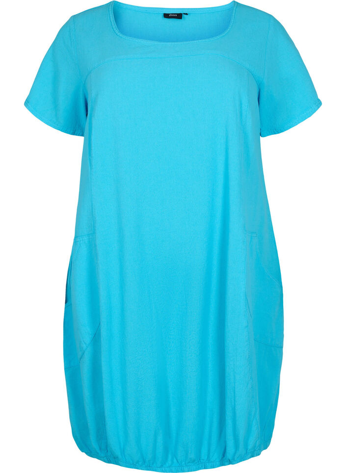 Short-sleeved cotton dress, Blue, Packshot image number 0