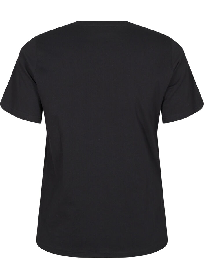 T-shirt with round neck and rhinestones, Black, Packshot image number 1
