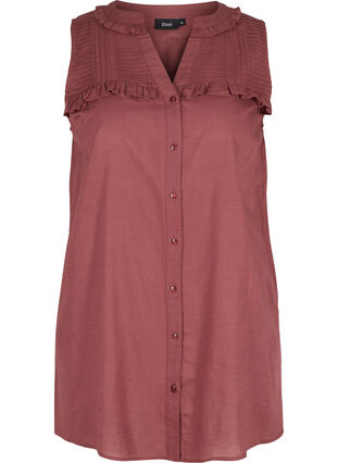Cotton tunic with buttons and ruffles, Red Wine, Packshot image number 0