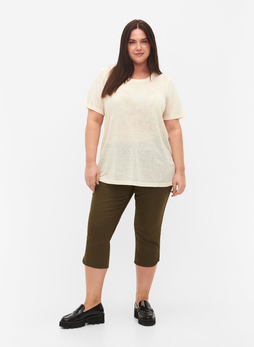 T-shirt with studs and round neck, Buttercream, Model image number 3