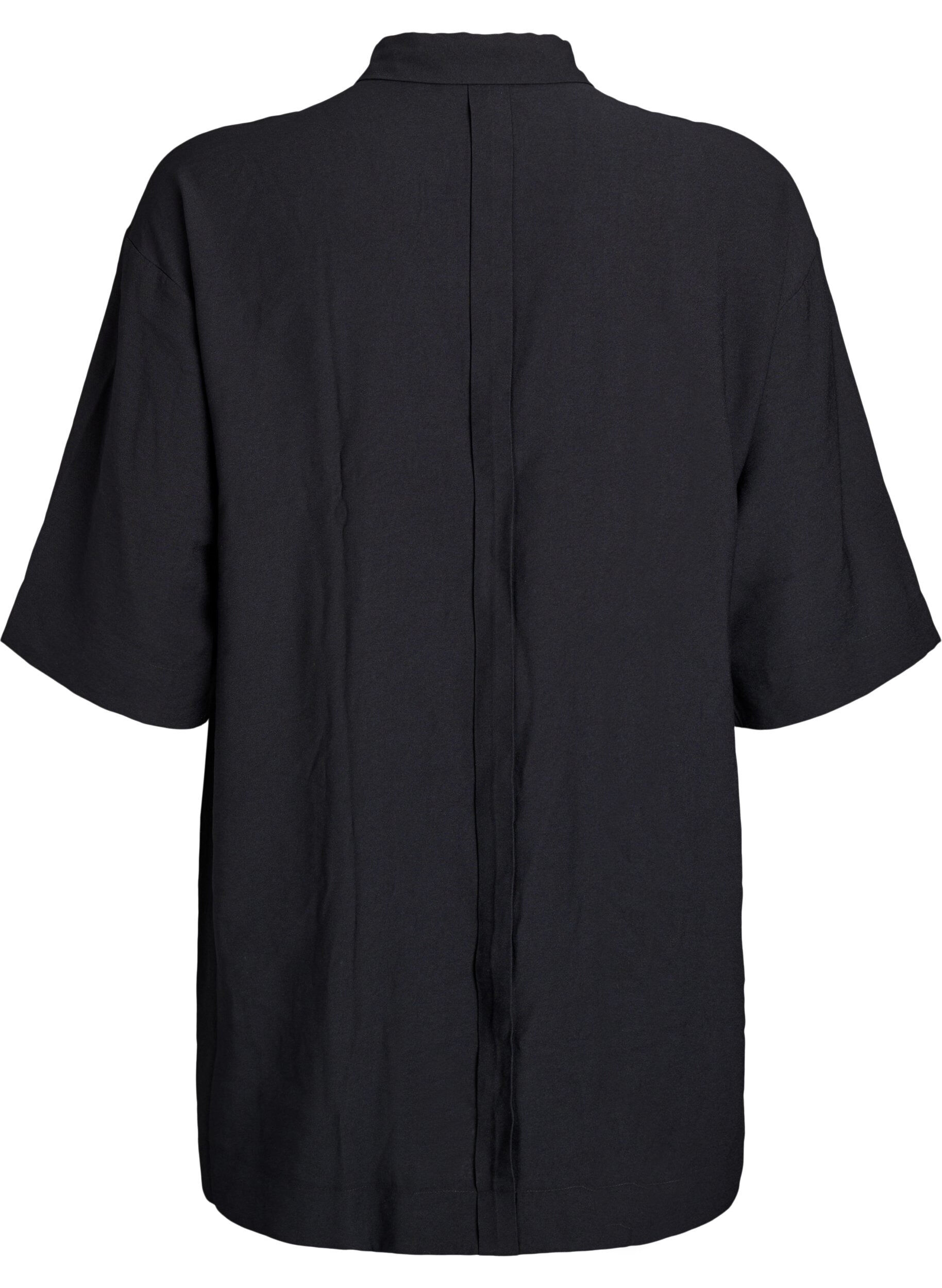 Zizzifashion Tunic in viscose with pockets and collar, Black, Packshot image number 1