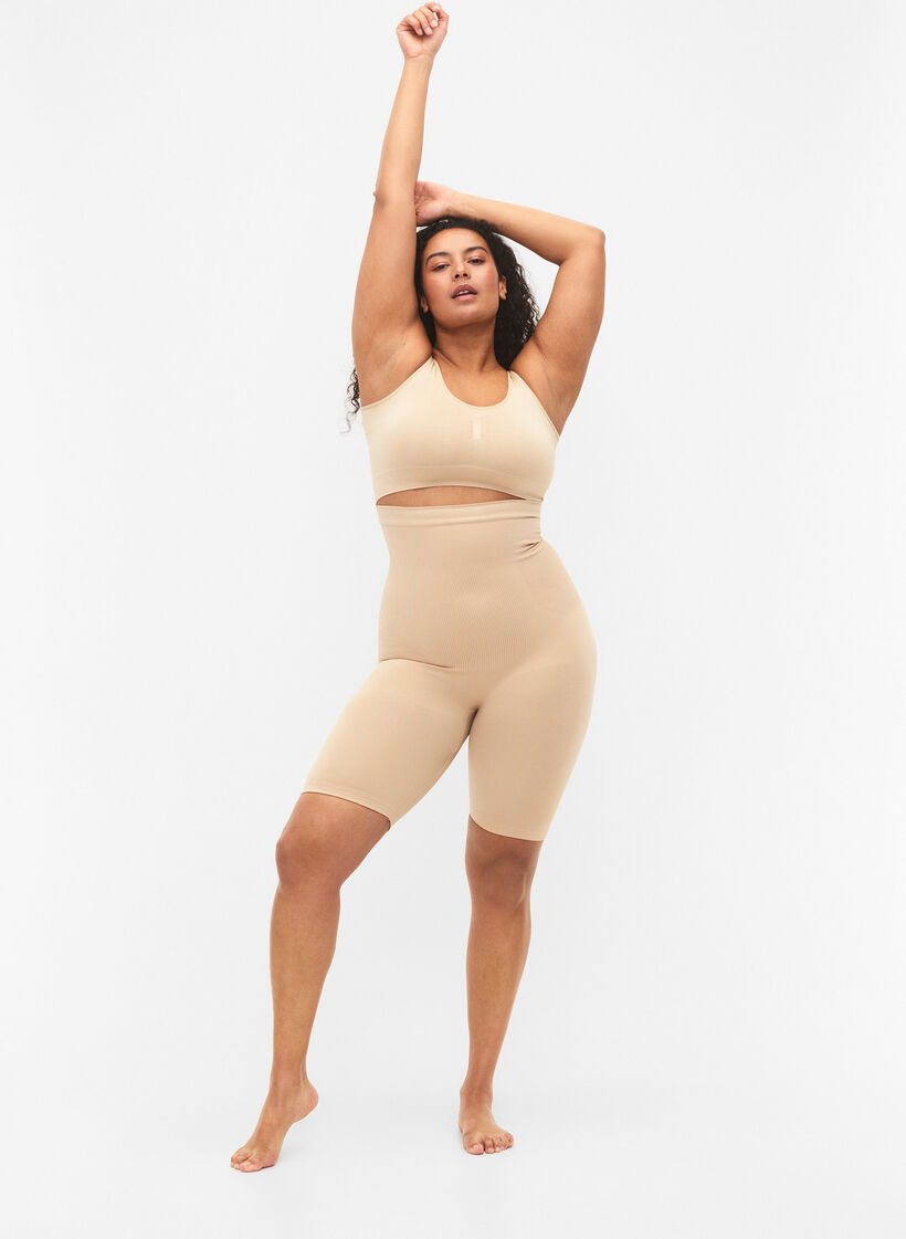 High waisted shapewear shorts, Beige, Model image number 1