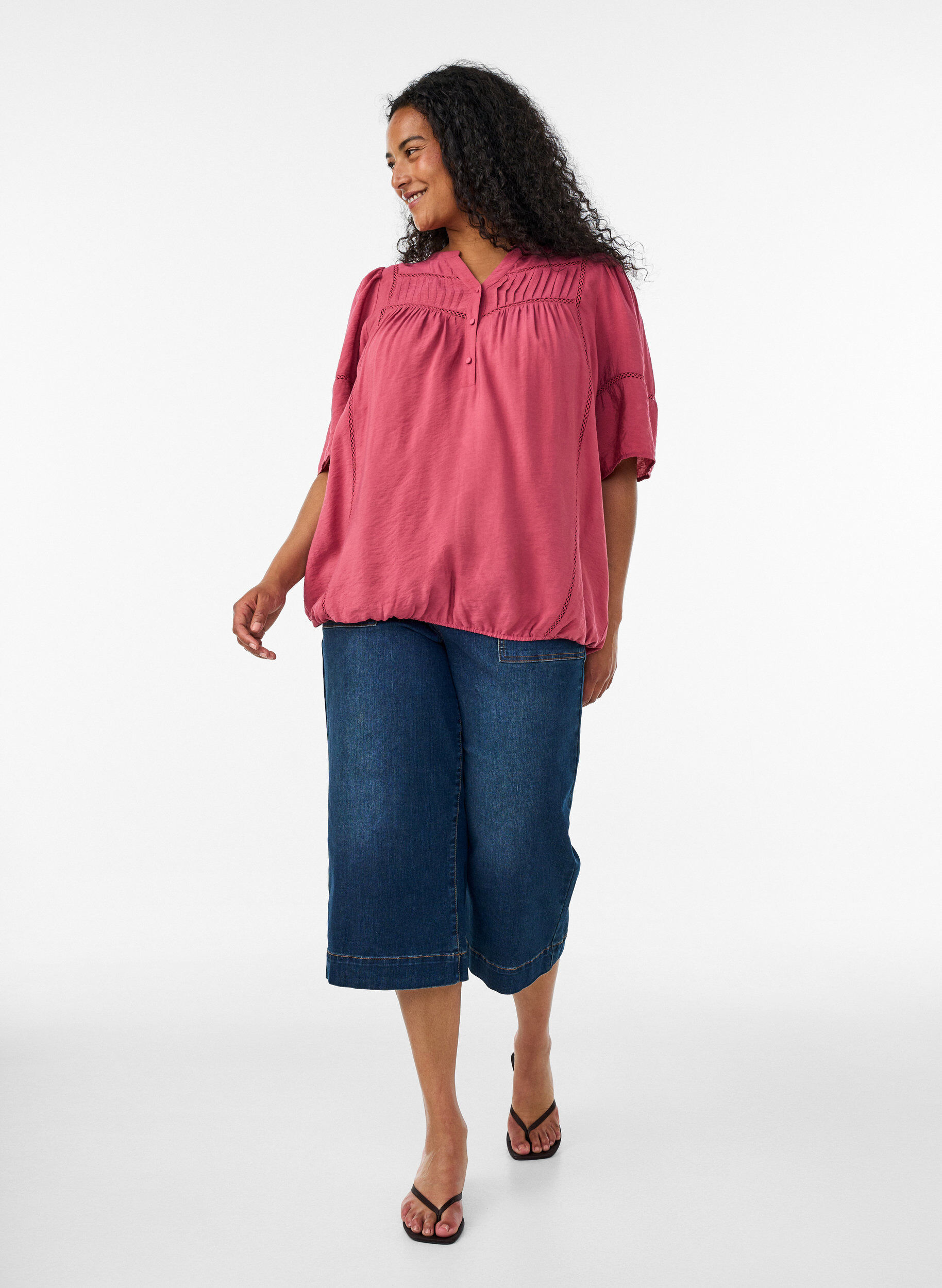 ZizzifashionViscose blouse with pintucks and balloon effect, Rose, Model image number 1