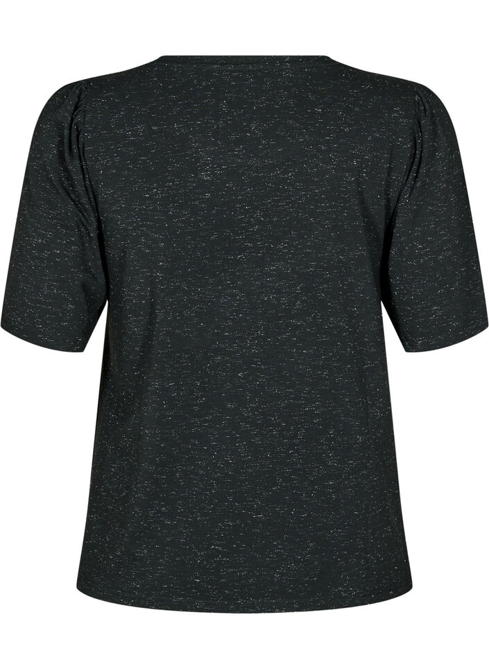 T-shirt with glitter and short puff sleeves, Black, Packshot image number 1
