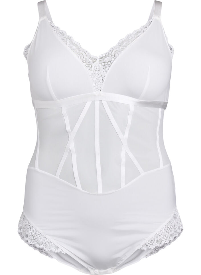 Bodysuit with lace and string details, White, Packshot image number 0