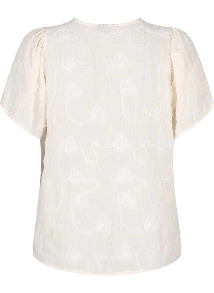 Short-sleeved shirt blouse with 3D floral effect, Beige, Packshot image number 1