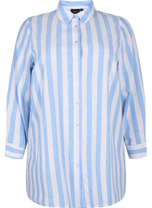 Long shirt in linen and cotton, Blue White Stripe, Packshot image number 0