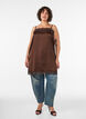 Long satin top with lace edges, Brown, Model image number 1