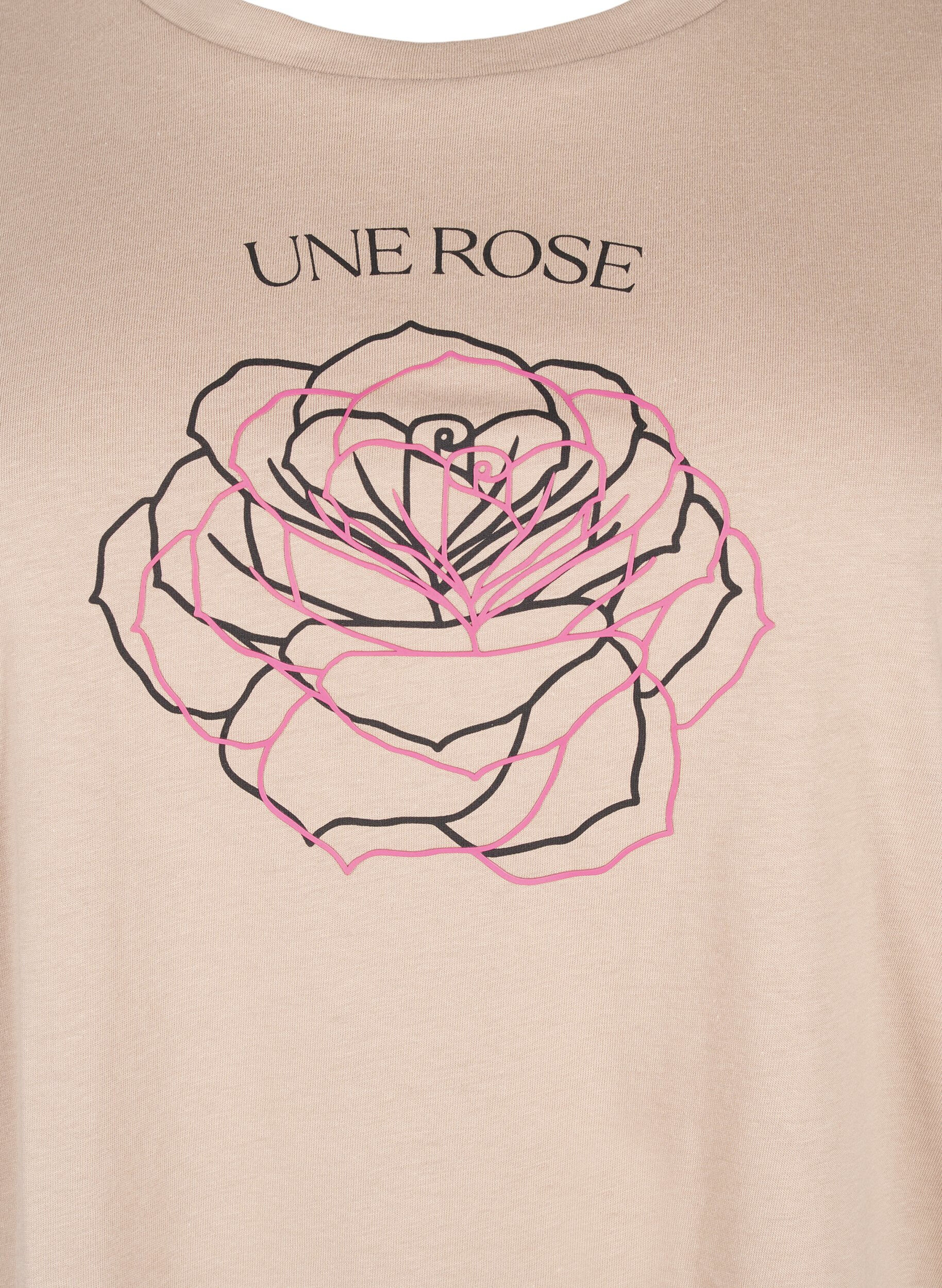 Zizzifashion Cotton T-shirt with print, S. Mink w. Flower, Packshot image number 2