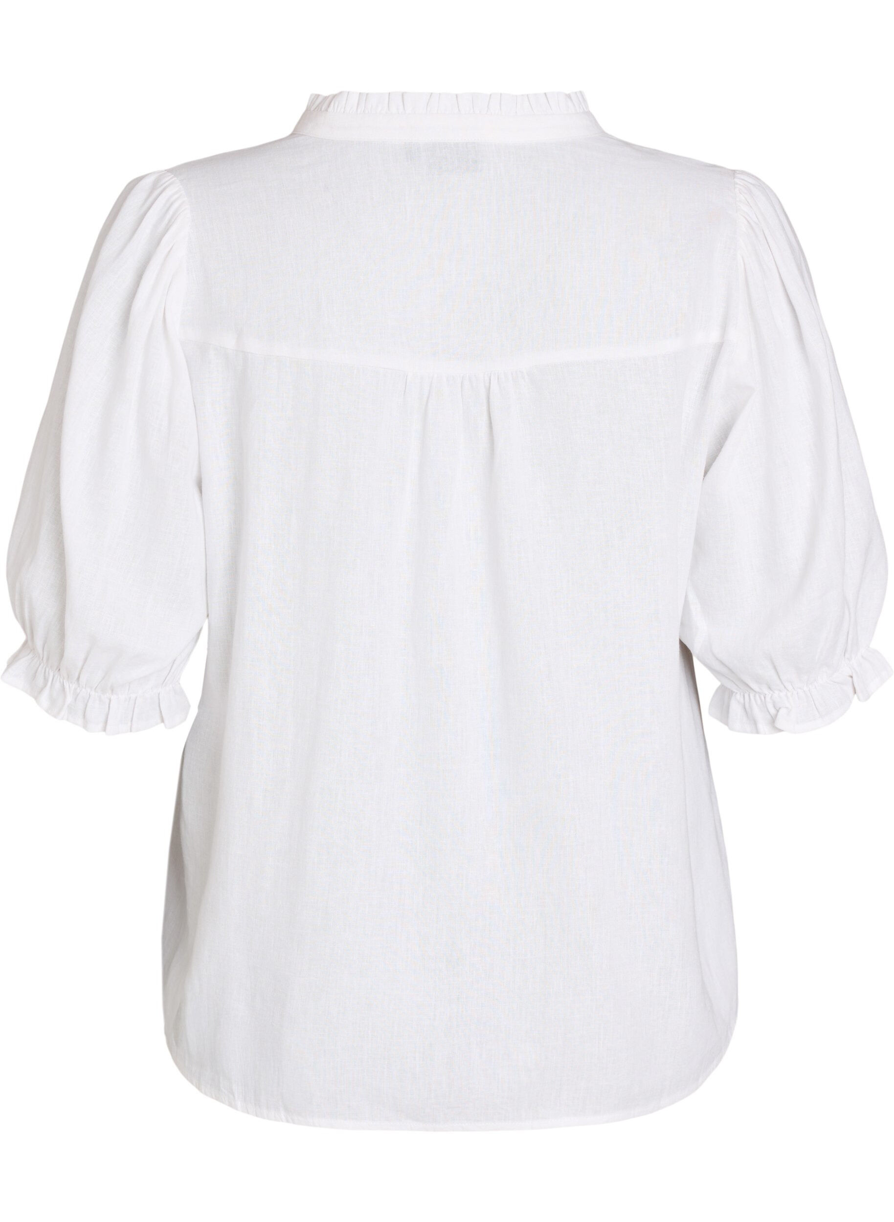 Zizzifashion Blouse in linen and viscose with 1/2 sleeves, White, Packshot image number 1