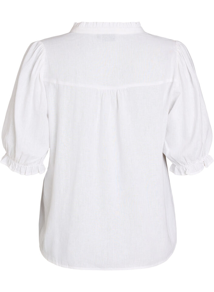 Blouse in linen and viscose with 1/2 sleeves, White, Packshot image number 1