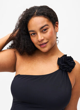 Swimsuit with asymmetric neckline, Black, Model image number 2