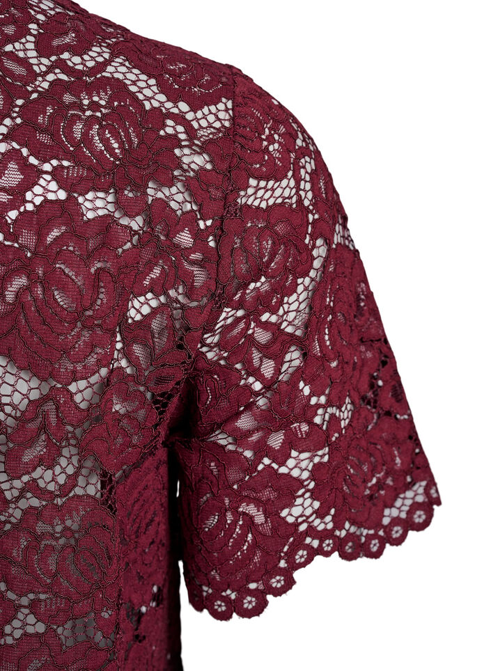 Lace shirt blouse with pearl buttons, Dark Bordeaux, Packshot image number 3