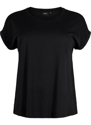 Short sleeved cotton blend t-shirt, Black, Packshot image number 0