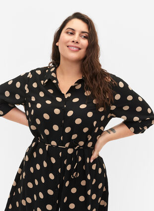 FLASH - Shirt dress with print, Black Brown Dot, Model image number 2