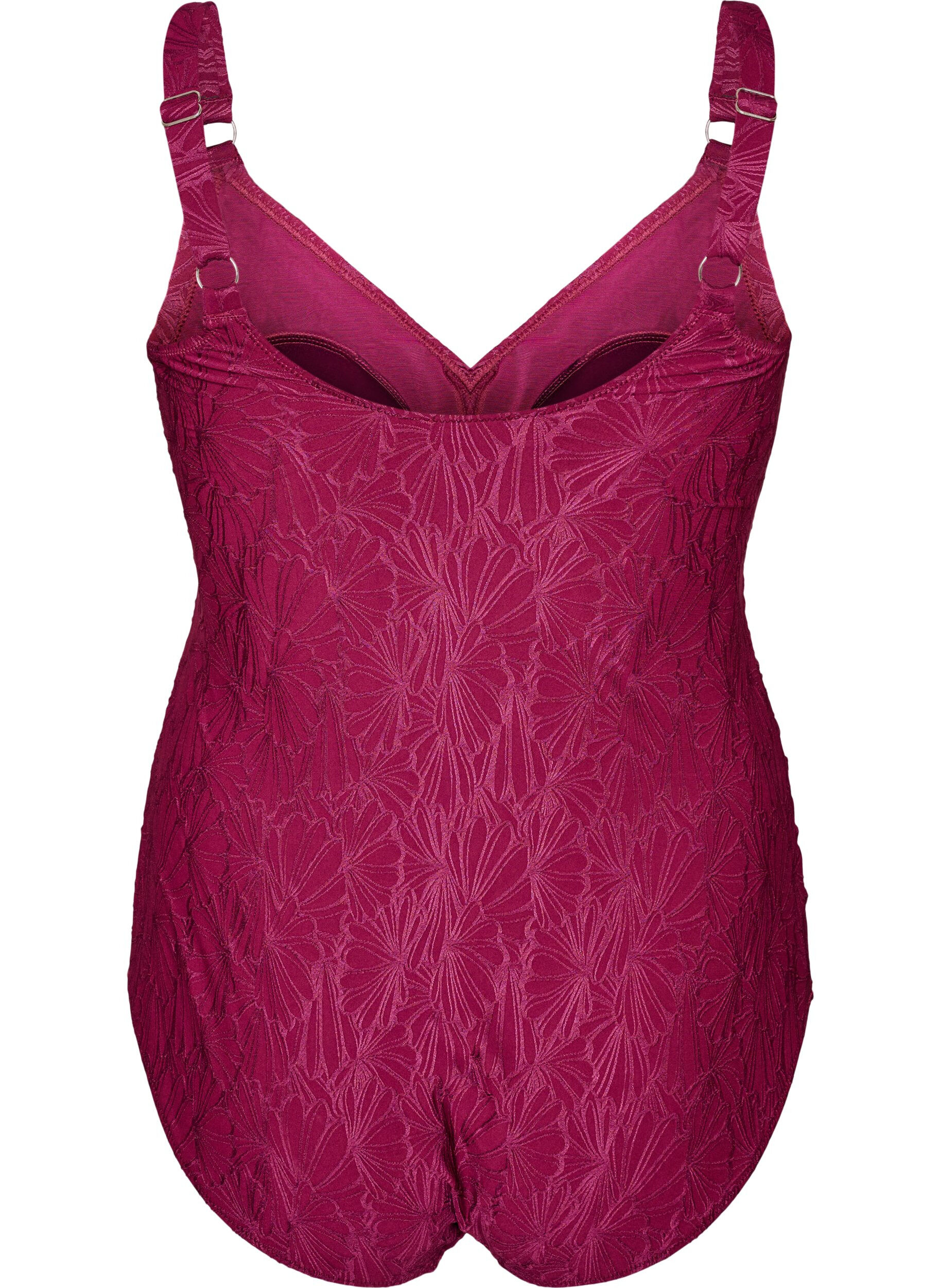 Zizzifashion Swimsuit with wrap detail and tone-on-tone floral texture, Red, Packshot image number 1
