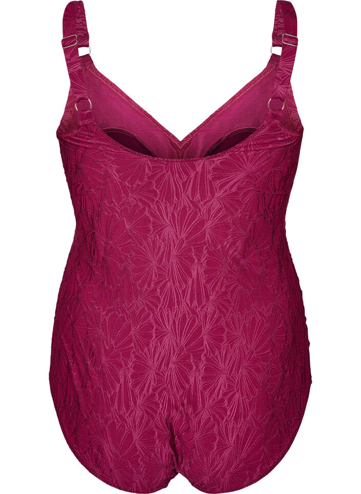 Swimsuit with wrap detail and tone-on-tone floral texture, Red, Packshot image number 1