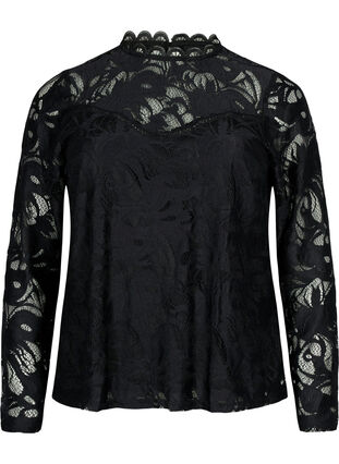 Long-sleeved lace blouse, Black, Packshot image number 0