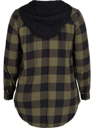 Checked shirt jacket with hood, Ivy Green Check, Packshot image number 1