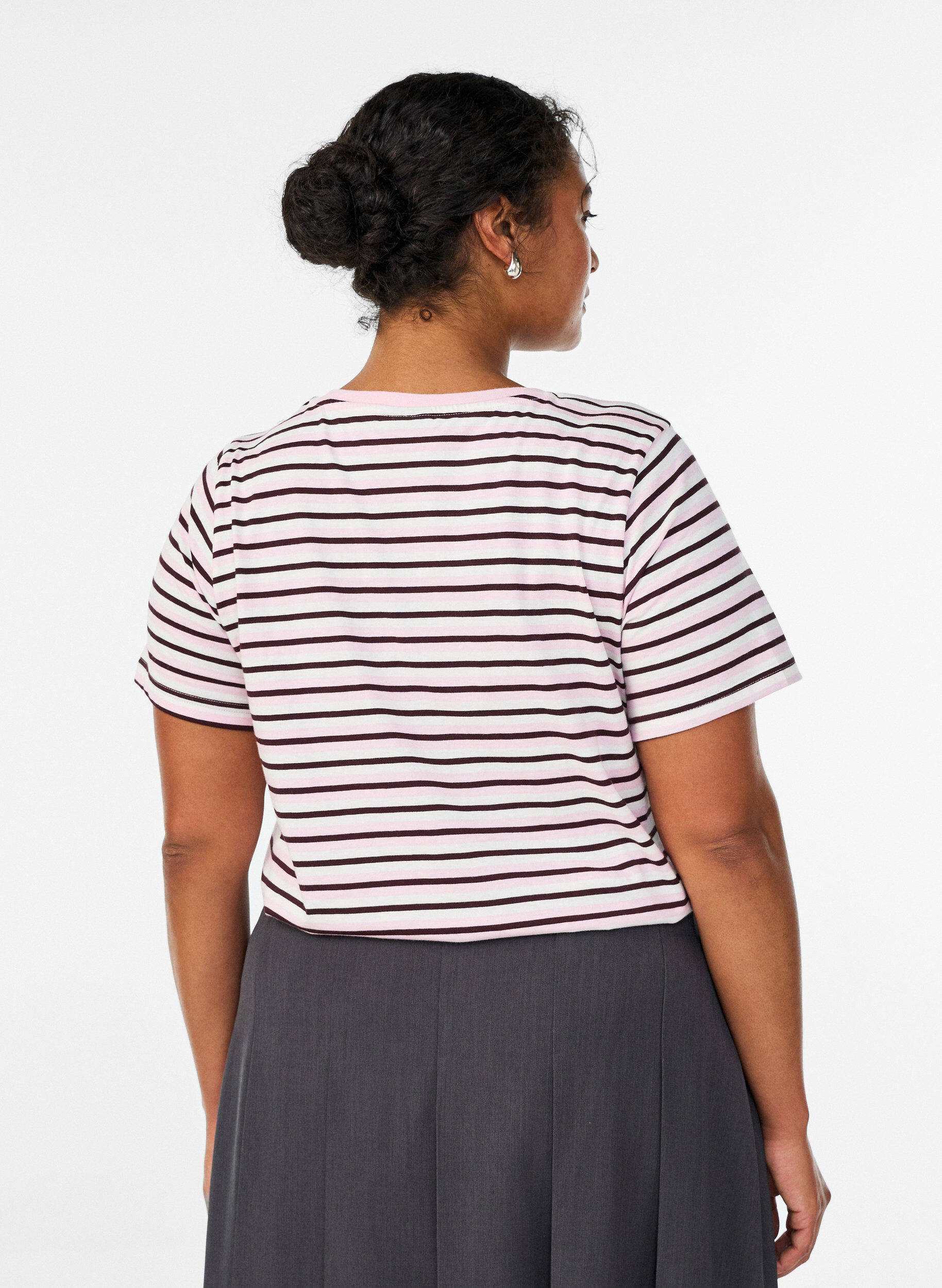 Zizzifashion Cotton T-shirt with stripes, Rose, Model image number 2