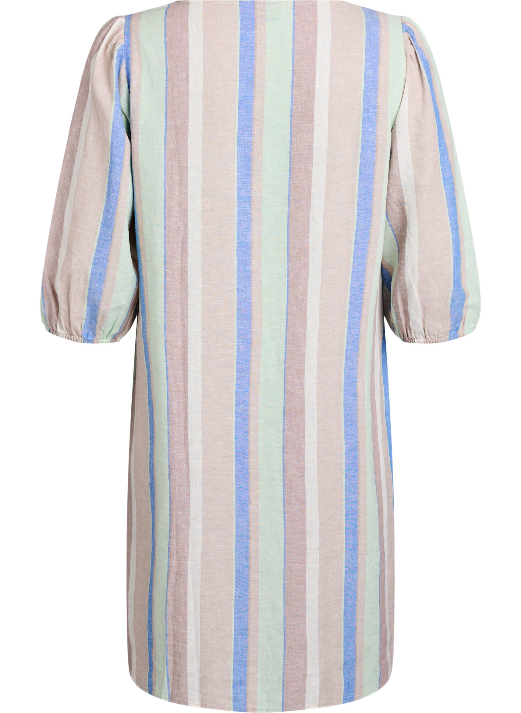 ZizzifashionShort dress in linen and viscose with 3/4 sleeves, Blue, Packshot image number 1