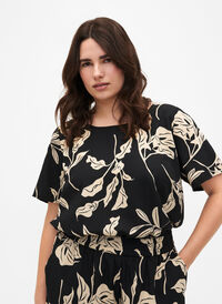FLASH - Short sleeve blouse with print, Black Off White Fl., Model