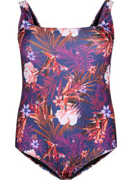 Swimsuit with floral print, Purple Flower, Packshot