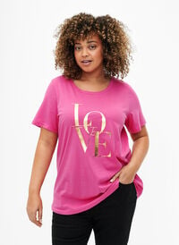 Cotton T-shirt with gold-colored text, R.Sorbet w.Gold Love, Model