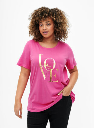 Cotton T-shirt with gold-colored text, R.Sorbet w.Gold Love, Model image number 0