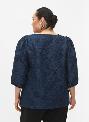 Jacquard blouse with 3/4 sleeves, Titan, Model image number 1