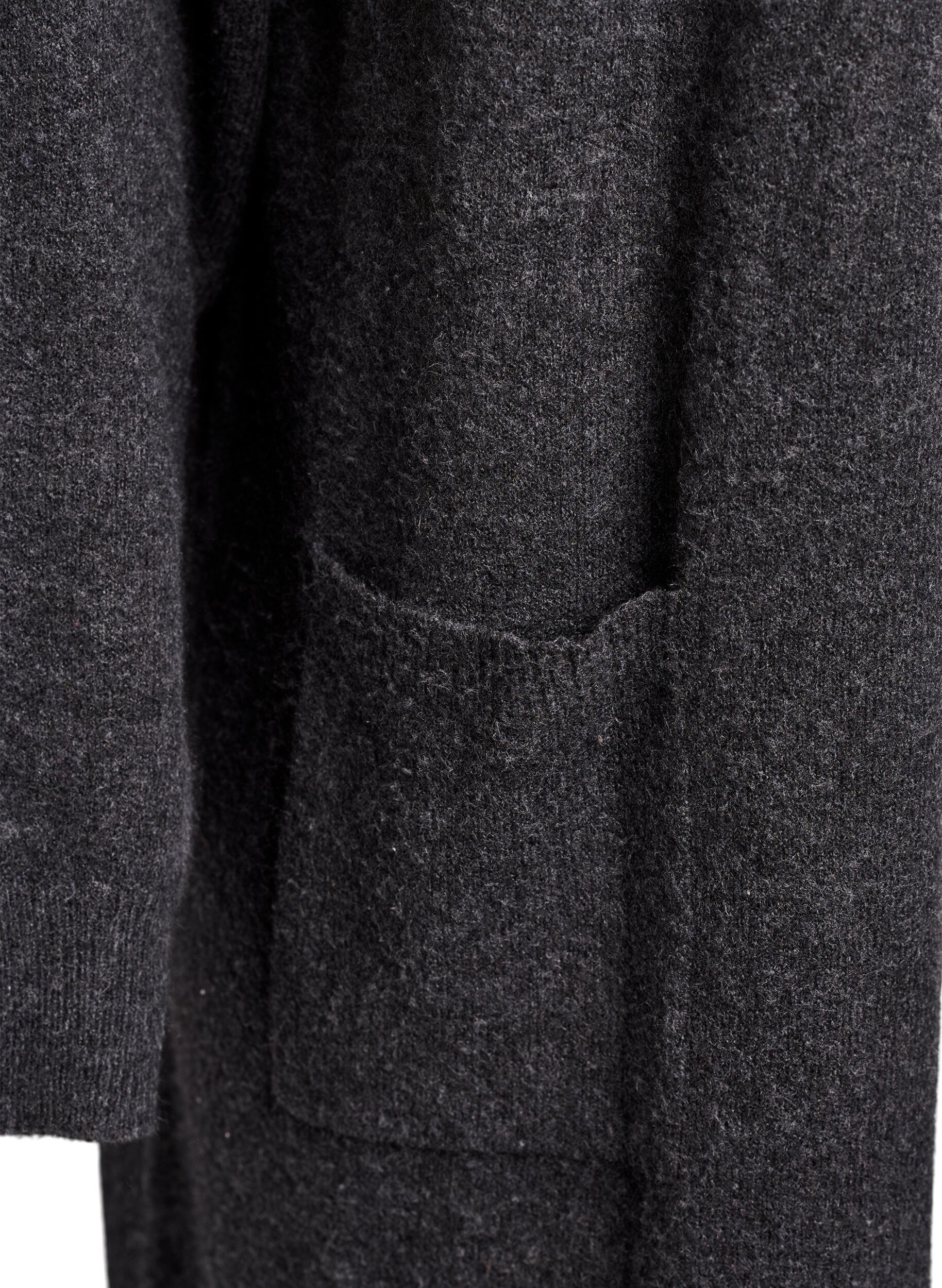 Zizzifashion Long knit cardigan with pockets, Dark Grey, Packshot image number 3