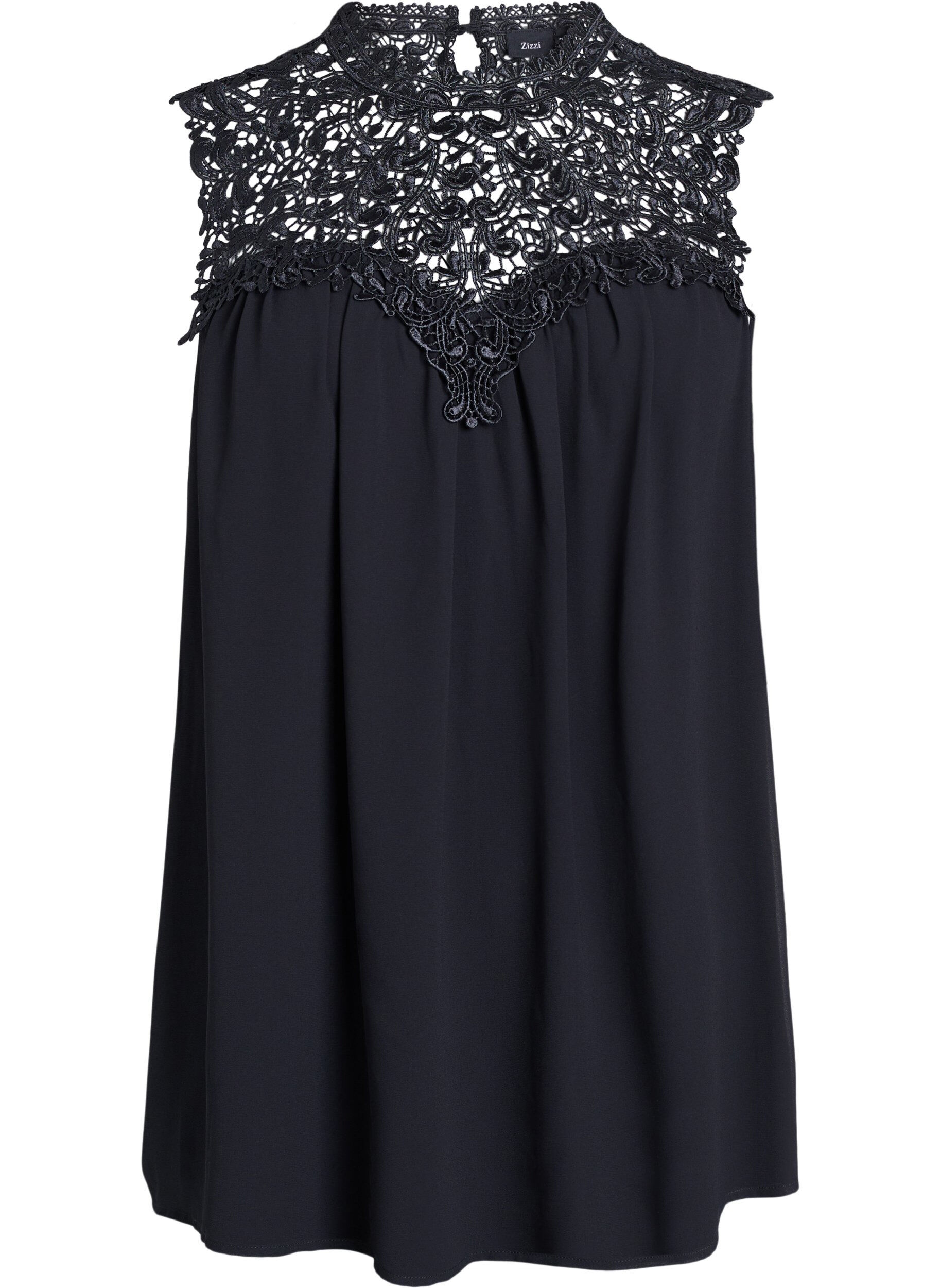 Zizzifashion Sleeveless party top with crochet, Black, Packshot image number 0