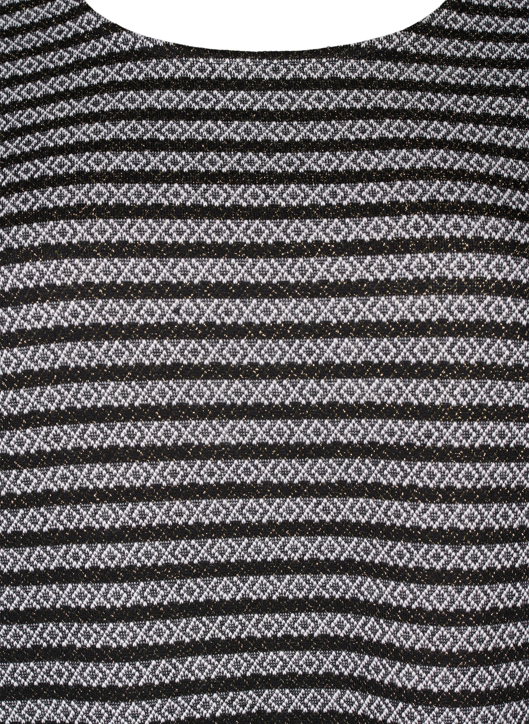 Zizzifashion Round neck blouse with striped pattern, Black Stripe, Packshot image number 2