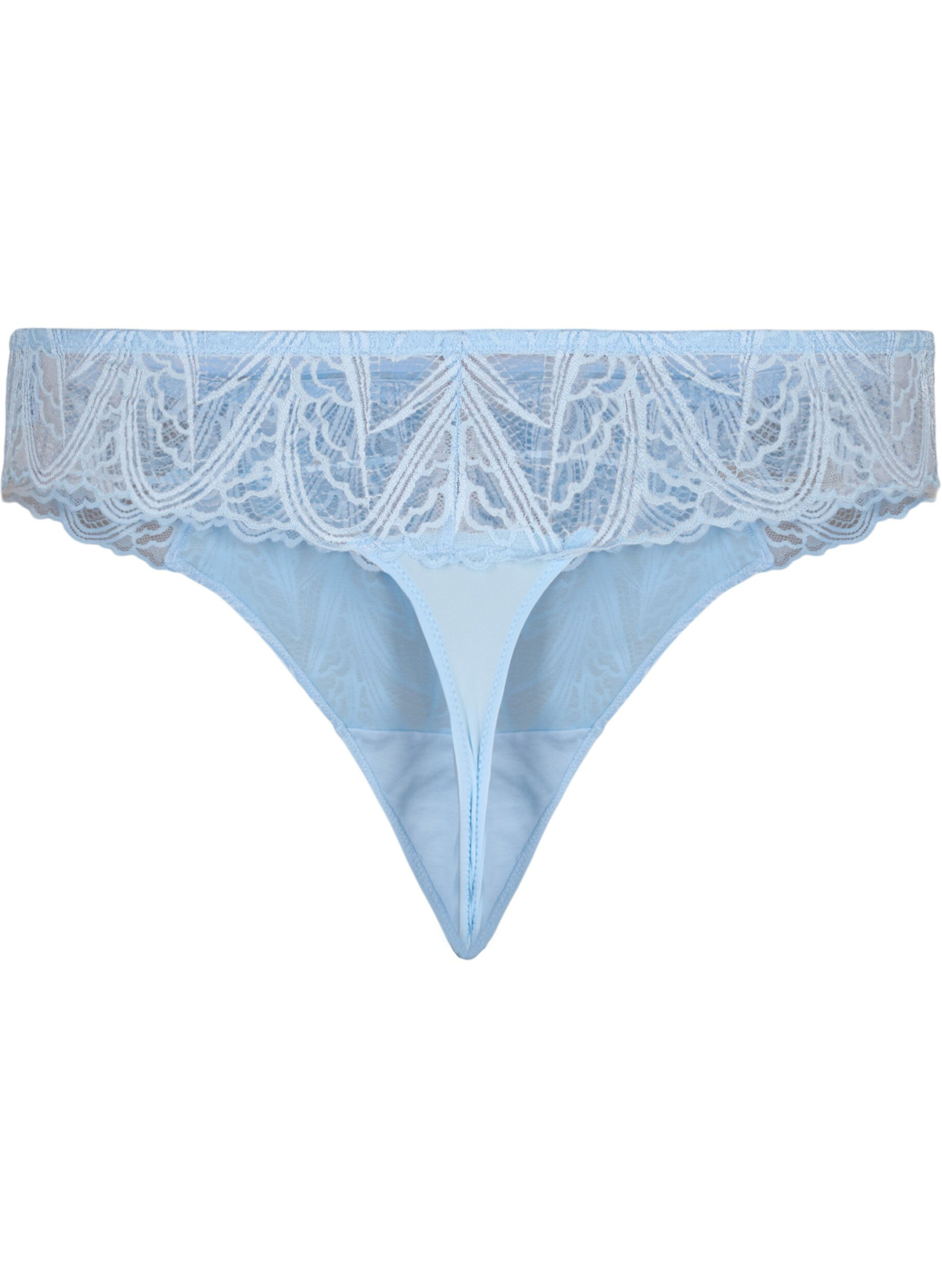 Zizzifashion G-string briefs with lace and a regular waist, Blue, Packshot image number 1