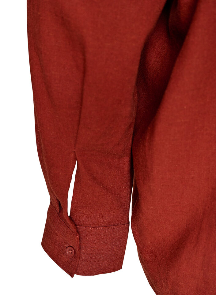 Blouse in linen and viscose with V-neck, Red, Packshot