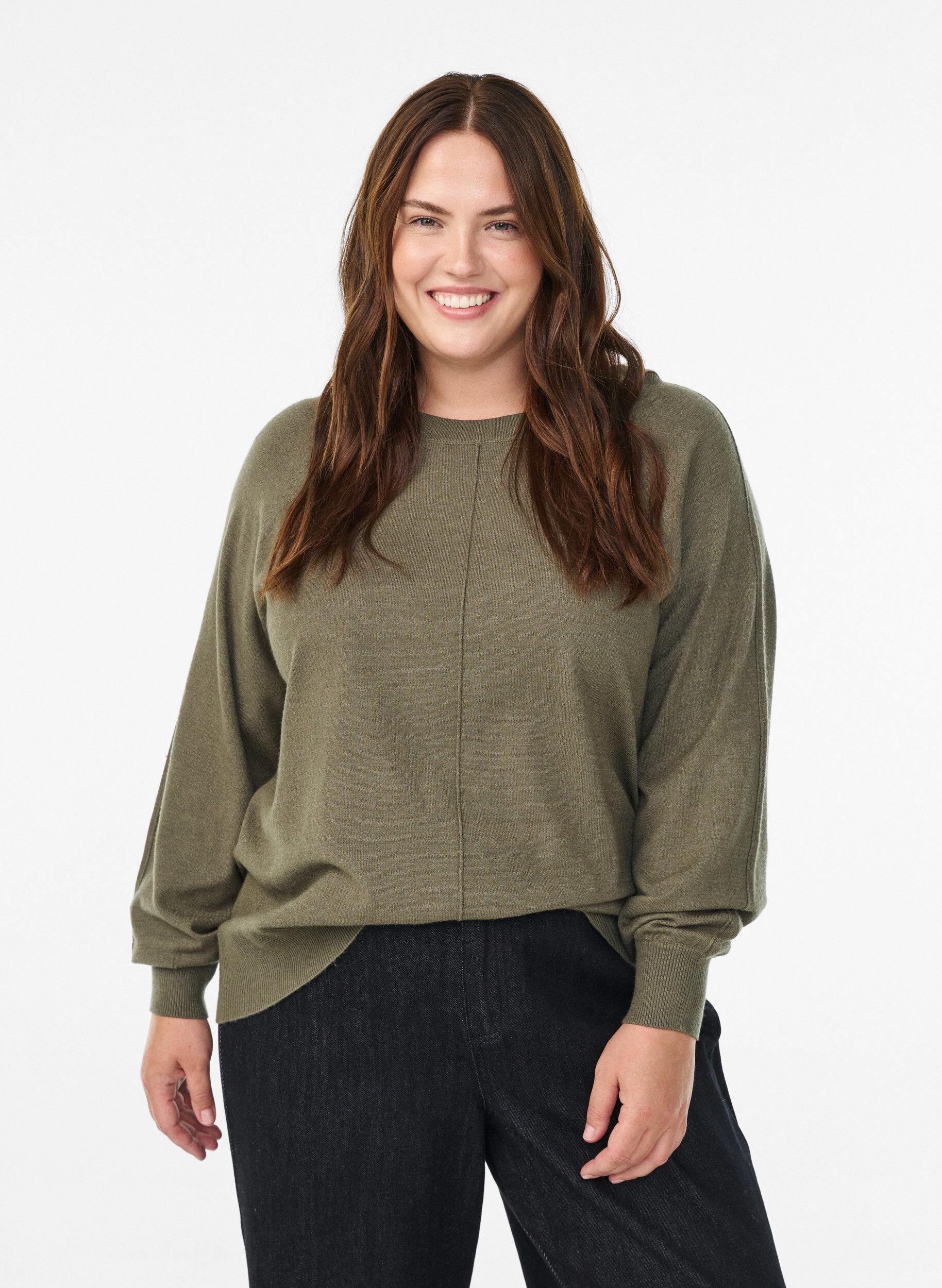 Zizzifashion Knit blouse with centre seam and raglan sleeves, Green, Model image number 0
