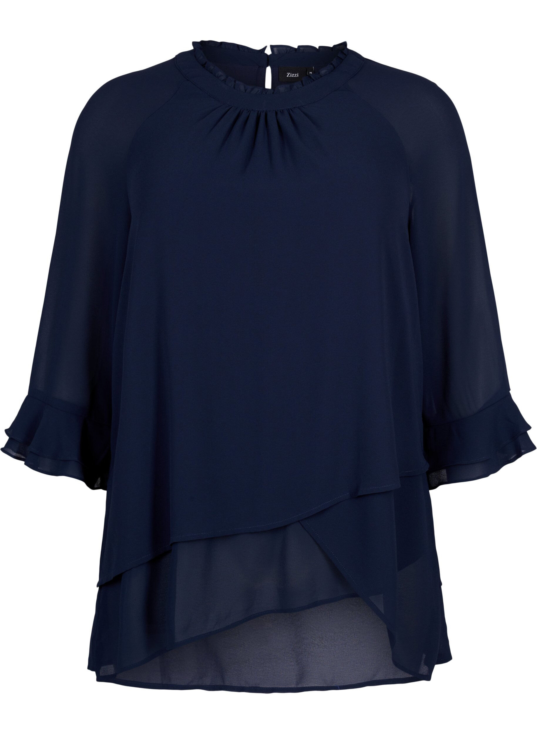 Zizzifashion Blouse with asymmetric hem and 3/4 sleeves, Navy Blazer, Packshot image number 0