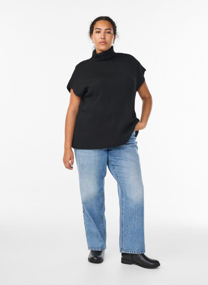 Sleeveless knitted vest with turtleneck, Black, Model image number 1