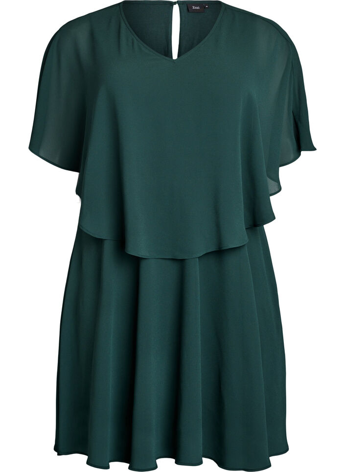 Short chiffon party dress with layered effect, Green, Packshot image number 0