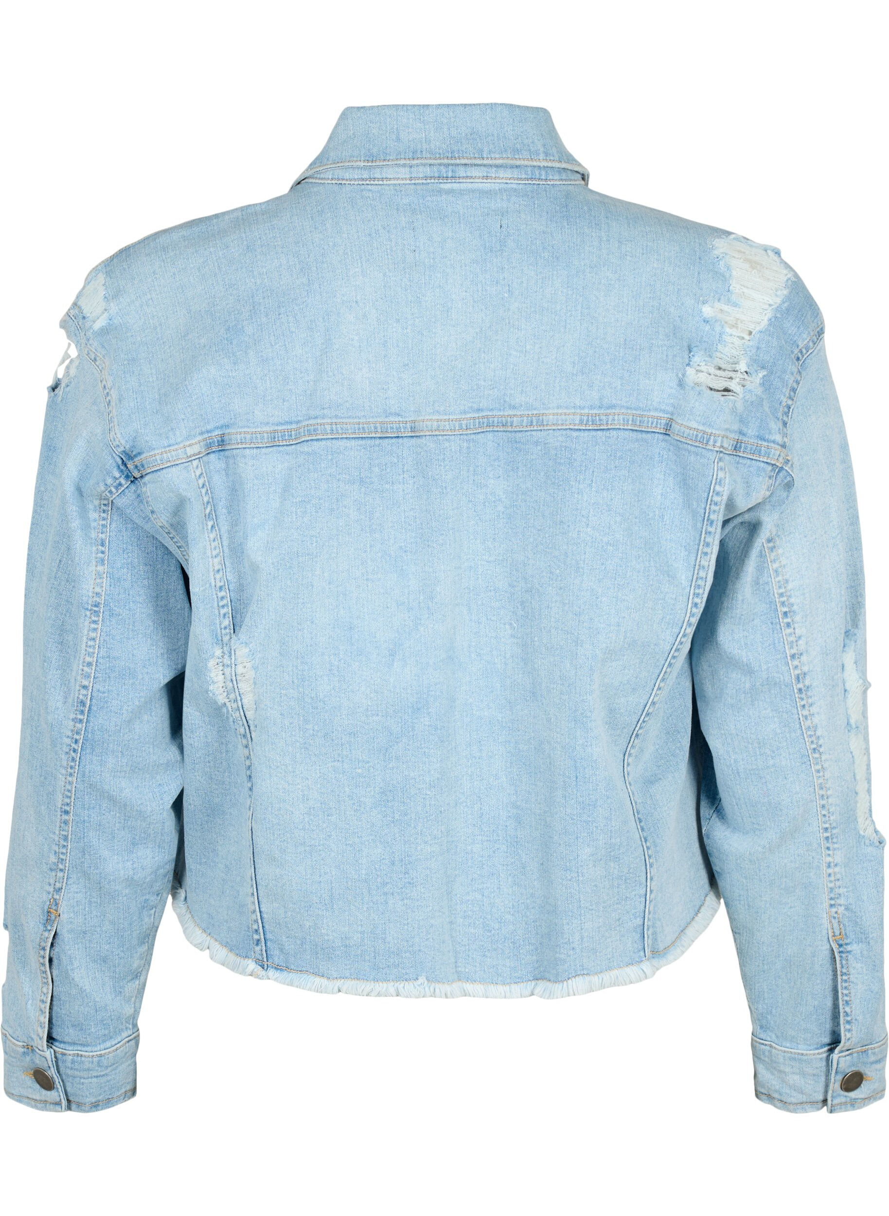Zizzifashion Short denim jacket with distressing details, Light Blue Denim, Packshot image number 1