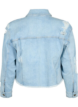 Short denim jacket with distressing details, Light Blue Denim, Packshot image number 1