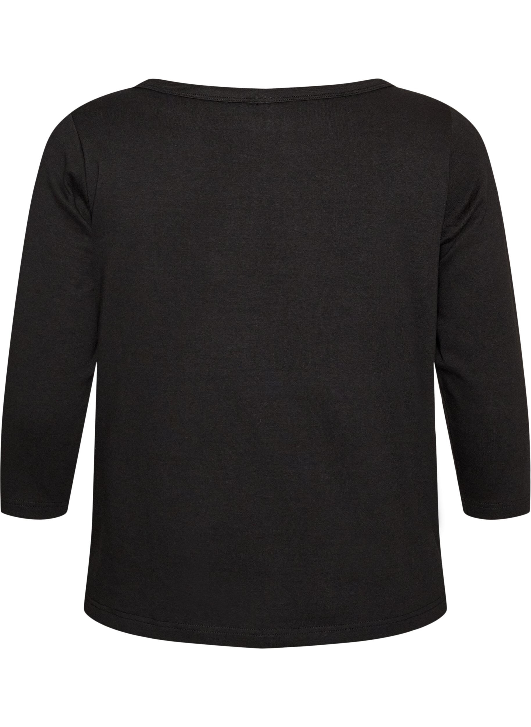 ZizzifashionBasic T-shirt with boat neck and 3/4 sleeves, Black, Packshot image number 1