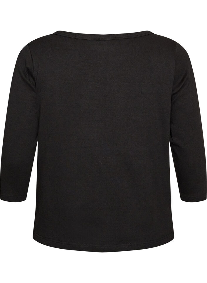 Basic T-shirt with boat neck and 3/4 sleeves, Black, Packshot image number 1