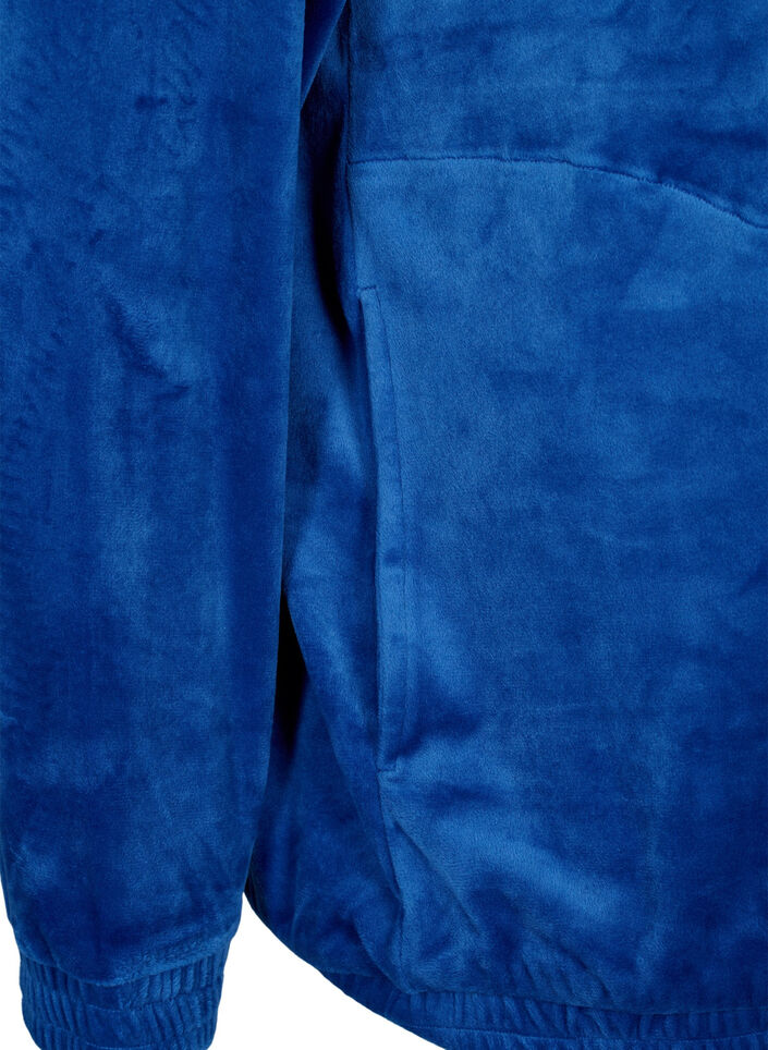 Velour cardigan with zipper and hood, Blue, Packshot image number 3