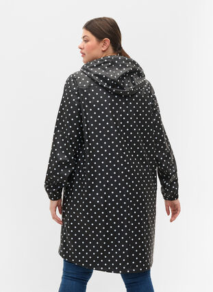Hooded polka dot rain jacket, Black W/White Dot, Model image number 1