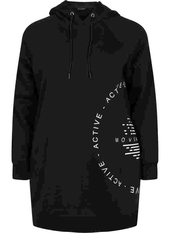 Long sweatshirt with a hood and print details, Black w. Logo Print, Packshot