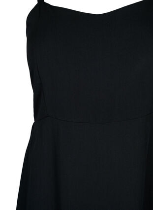 Plain coloured viscose strap dress with smock, Black, Packshot image number 2