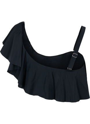 One shoulder bikini top with frill, Black, Packshot image number 1
