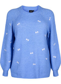 Pullover with embroidered bows